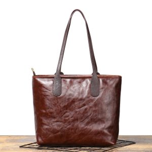 Ladies Head Cowhide Tote Retro Leather Shoulder Bag Women